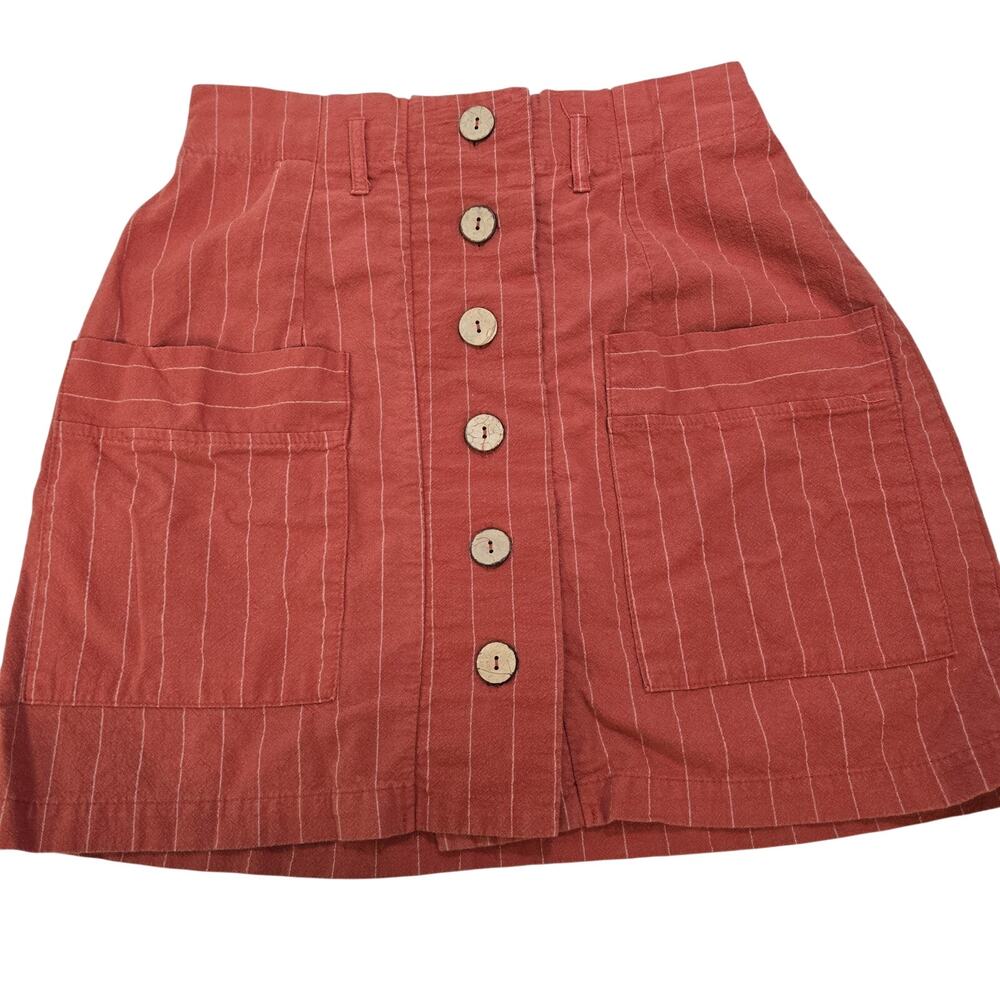 Hesperus Rust Pinstripe Button Front‎ Mini Skirt Size S